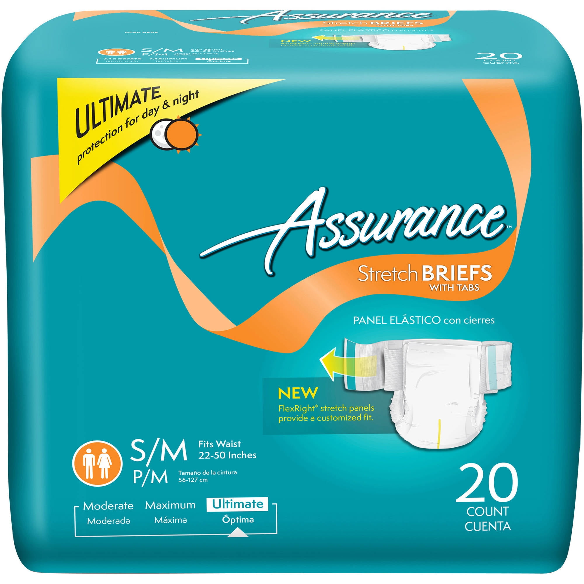 Assurance Small / Medium Unisex Incontinence Stretch Briefs with Tabs, 20 Count