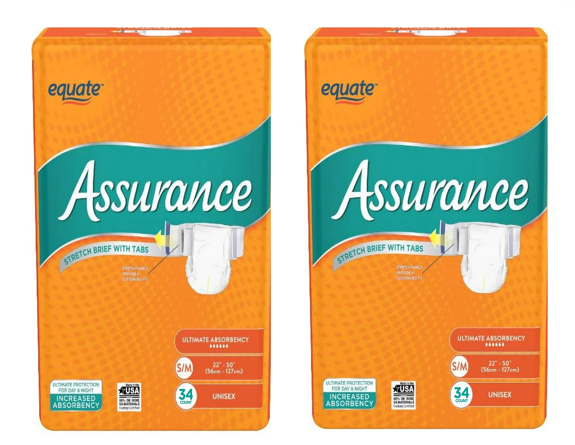 Assurance Small/Medium Unisex Stretch Briefs With Tabs 34 Count .Pack