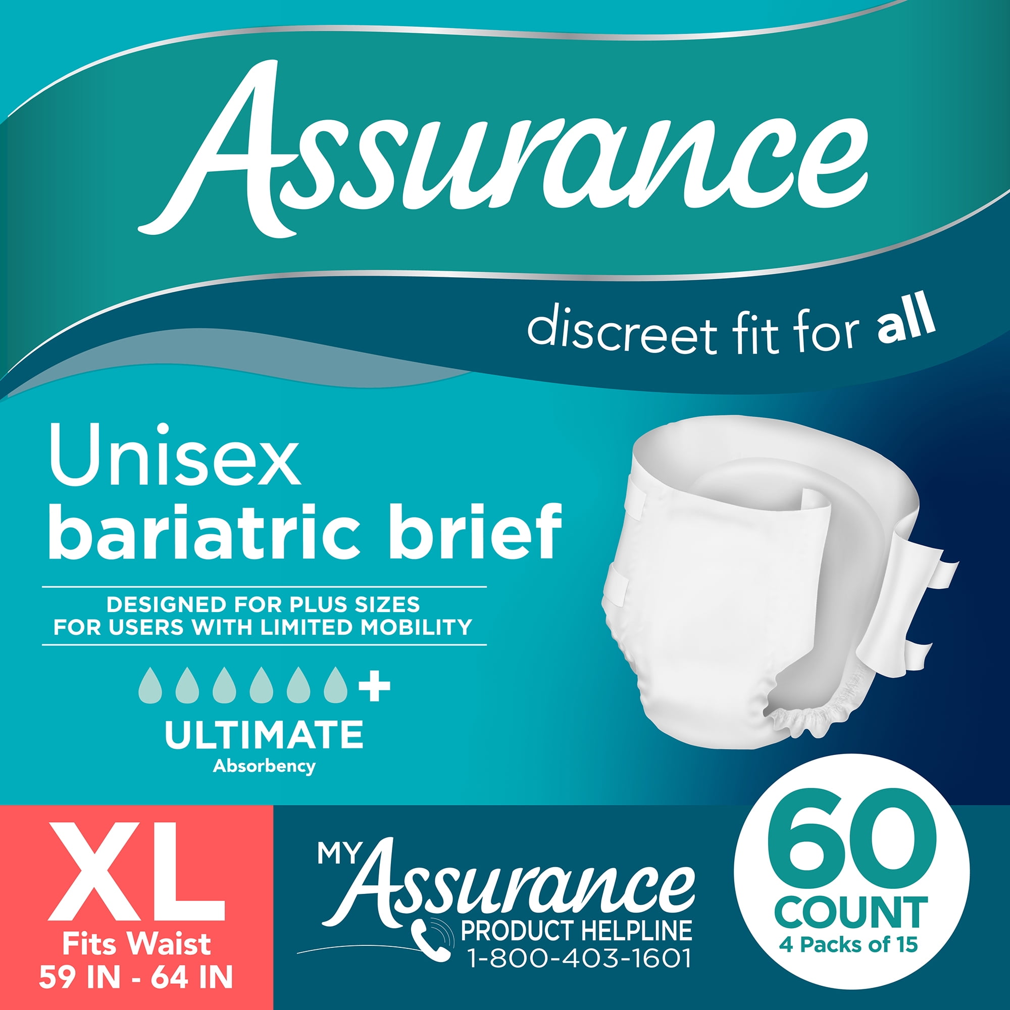 Assurance Unisex Incontinence Briefs with Tabs, Maximum Absorbency, XL (60  Count) 