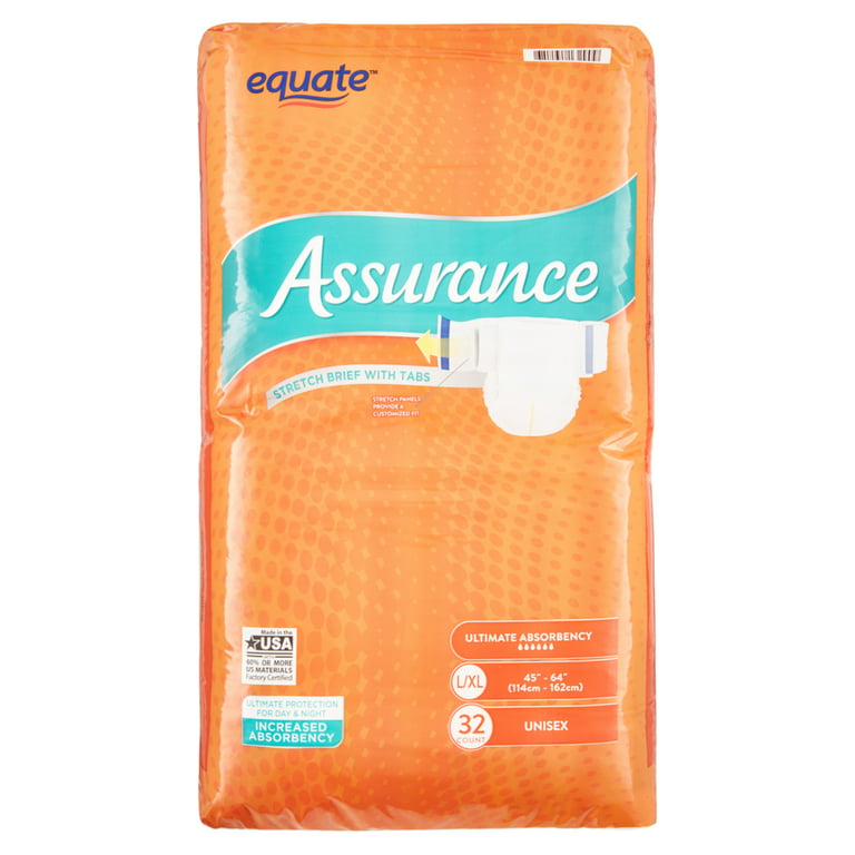 Assurance Unisex Incontinence Stretch Briefs With Tabs, Ultimate  Absorbency, L/XL (32 Count) 