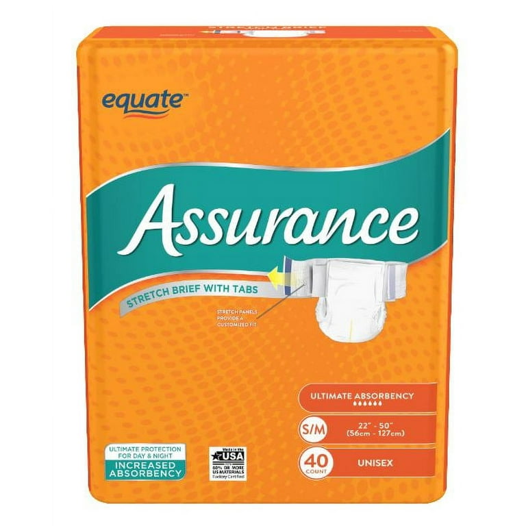 Assurance Unisex Incontinence Stretch Briefs With Tabs, Ultimate  Absorbency, S/M (40 Count) 