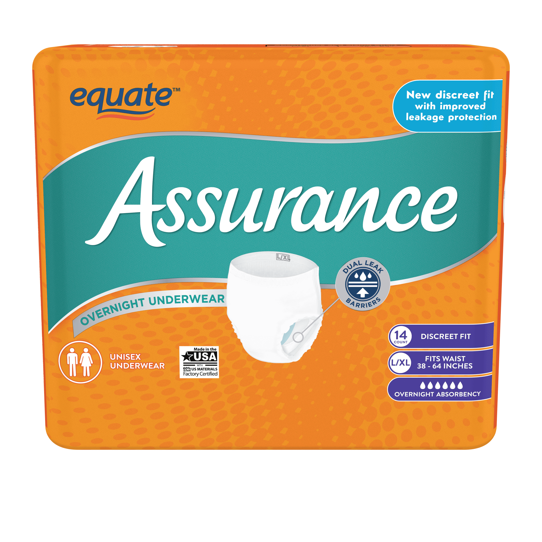 Equate Assurance Women's Underwear S/M 28-40 40 Count New