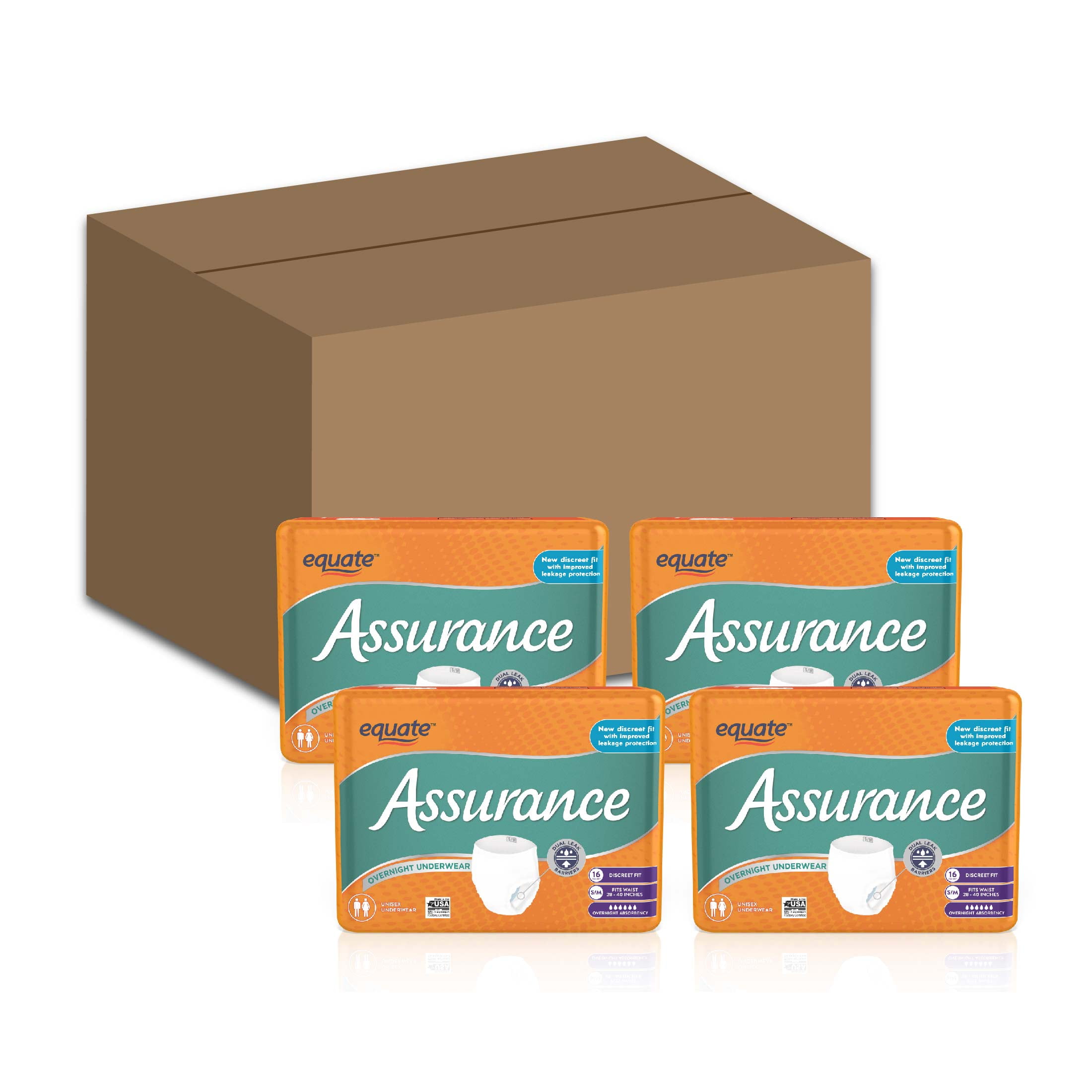 Assurance Unisex Overnight Underwear, Small / Medium, 64 Count