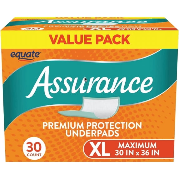 Assurance Unisex Premium Quilted Underpad - Incontinence Pads - Absorbent Protective Bed Pads - Bed Covers for Kids, Adults, Elderly - Maximum Absorbency, XL, 30 Count