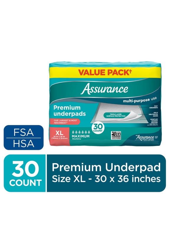 Unisex Premium Underpad for Adults, XL, Maximum Absorbency, 30 Count