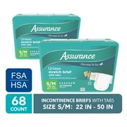 Assurance Unisex Stretch Briefs with Tabs, S/M, 68 Count