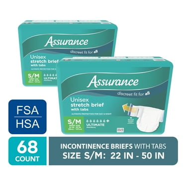 Assurance Unisex Stretch Briefs with Tabs, S/M, 68 Count