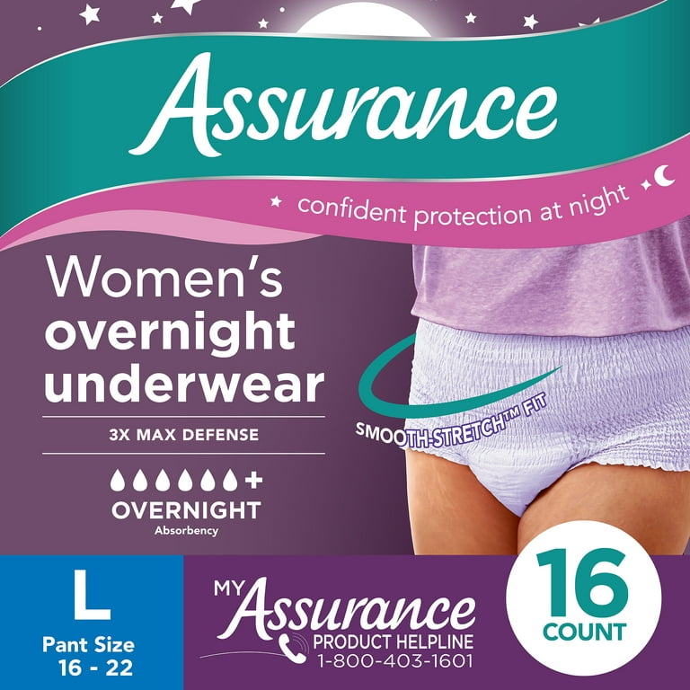 Assurance Women's Incontinence & Postpartum Underwear, Large, Overnight (16  Count)
