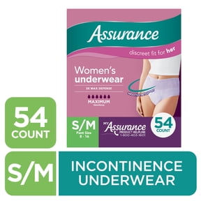 Assurance Women's Incontinence and Postpartum Underwear, S/M, Maximum Absorbency, 54 Count
