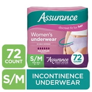 Assurance Womens Incontinence & Postpartum Underwear, Maximum Absorbency, S/M, 72 Count