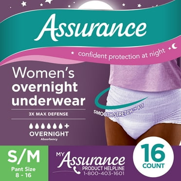 Assurance Women's Overnight Incontinence & Postpartum Underwear, S/M, Ultimate Absorbency (16 Count)