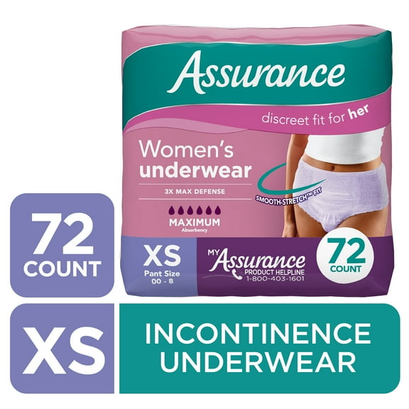 Assurance Women's Incontinence & Postpartum Underwear, XS , Maximum Absorbency (72 Count)