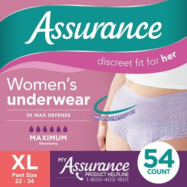 Assurance Women's Incontinence & Postpartum Underwear, XL , Maximum Absorbency (54 Count)