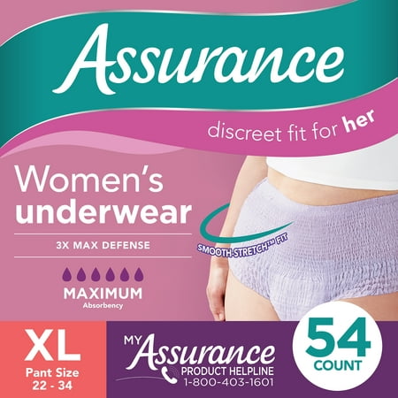 Assurance Women's Incontinence & Postpartum Underwear, XL, Maximum Absorbency (54 Count)