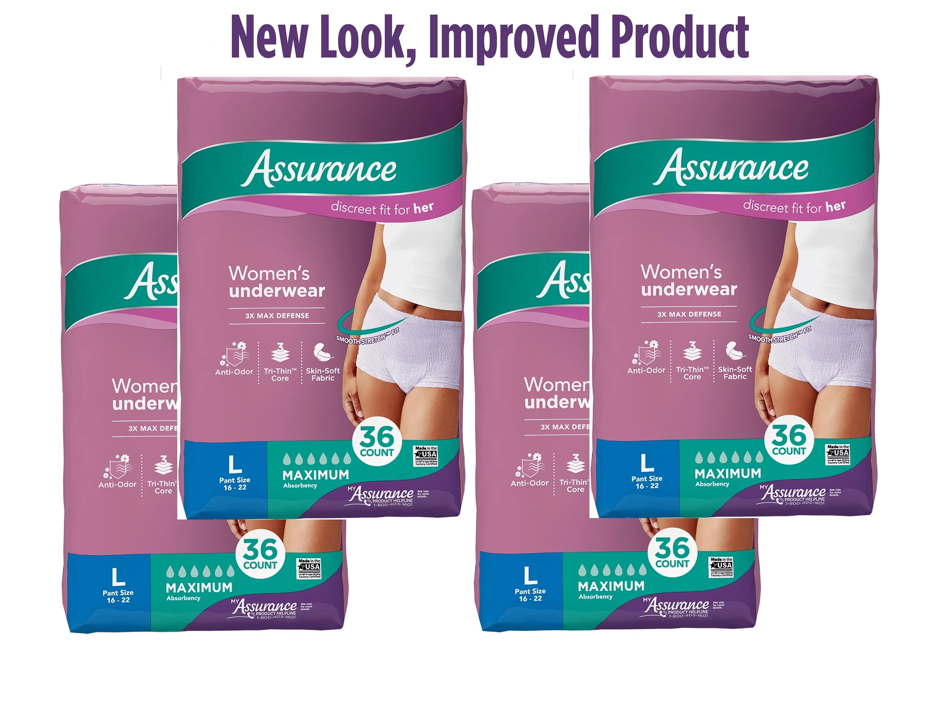 Assurance Womens Incontinence & Postpartum Underwear, Larg, Maximum