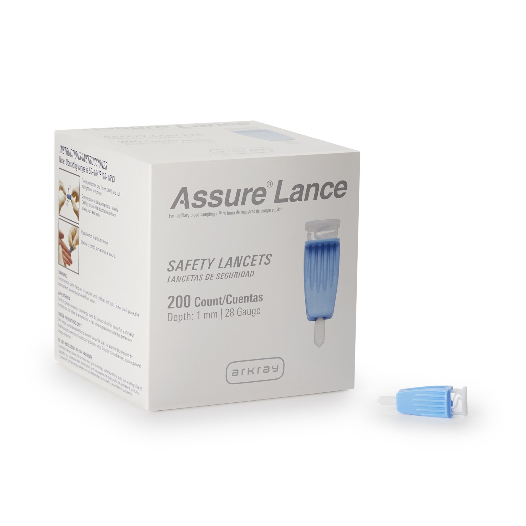 Assure Safety Lancet, Micro Flow Push Button 28 Gauge, 1.0 mm, 200