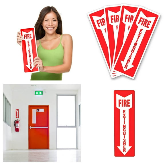 Assured Signs Fire Extinguisher Sign Sticker, 4" X 12", Bright Red and White, Durable Self-Adhesive , for Offices, Homes, and Outdoor Use.