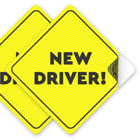 Assured Signs New Driver Sticker for Student Drivers, Non Magnet Sign for Car Window, | 5 X 5" | Yellow | 2 Pack