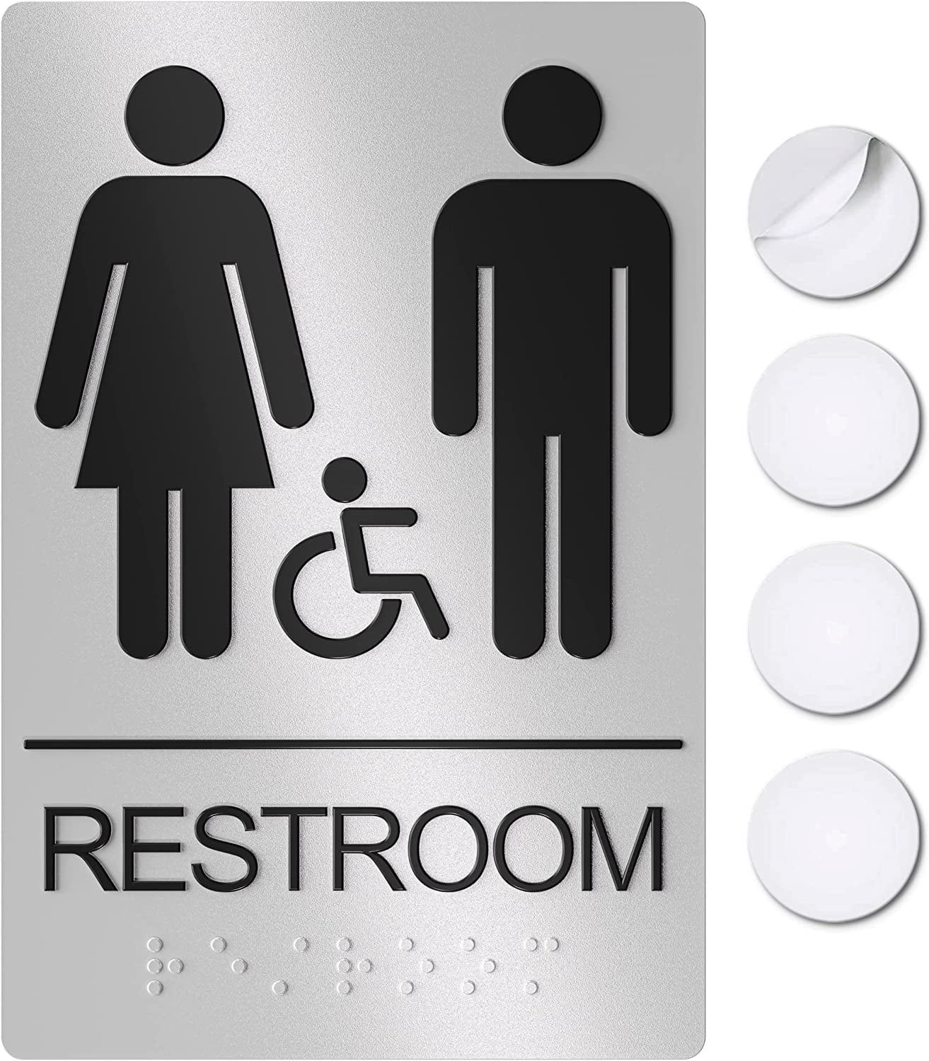 Silver Acrylic ADA Compliant Unisex Restroom Sign with Braille