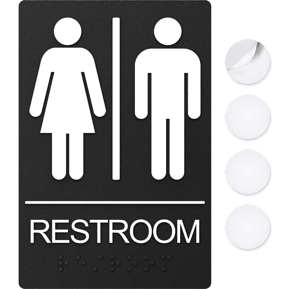 Assured Signs Restroom Sign for Wall | Bathroom Signs | 9 by 6" | Black Acrylic | ADA Compliant with Braille | Includes Adhesives | Ideal for Office or Home