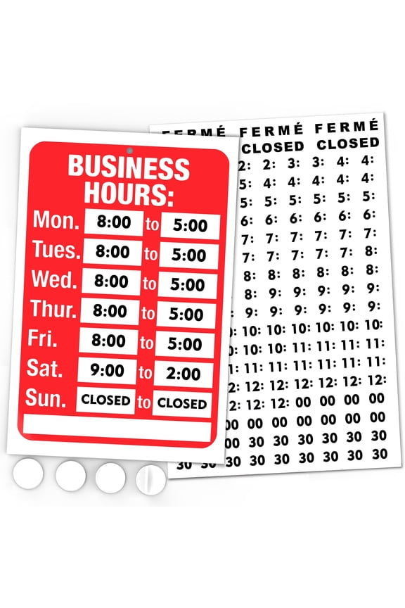 Store Hours Open Sign | 7.7 by 11.7" Business Hours Sign | Red & White Plastic