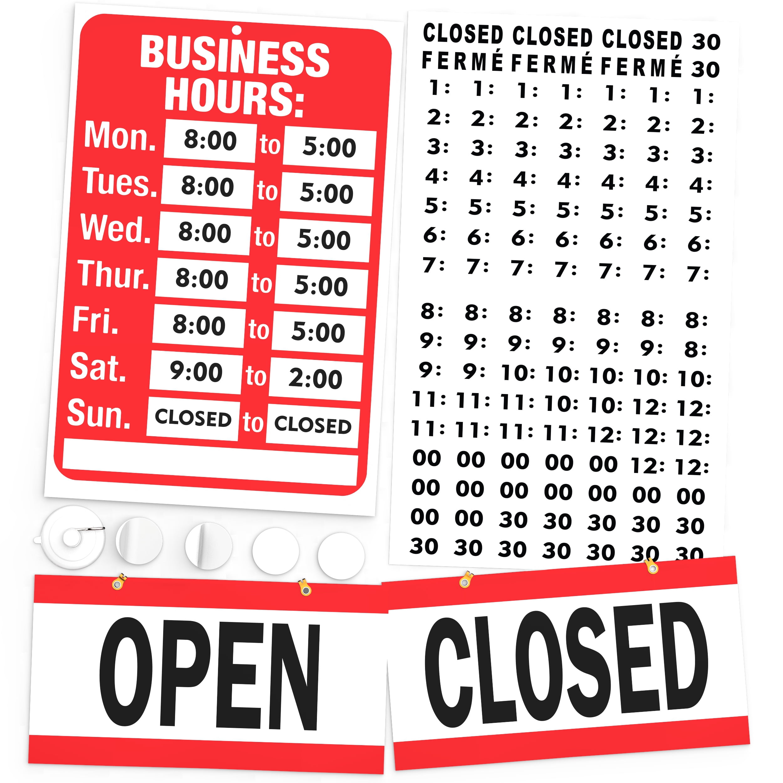 Assured Signs Store Hours and Open Closed Sign Plastic Red & White Ideal Business Hours