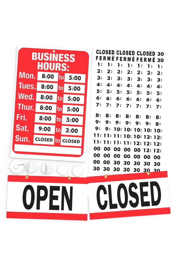 Store Hours and Open Closed Sign | Plastic | Red & White | Ideal Business Hours Sign