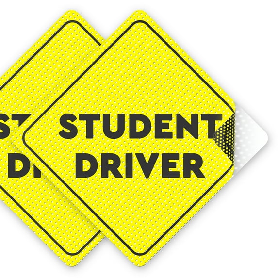 Assured Signs Student Driver Sticker for New Drivers, Non Magnetic Sign for Car Window, 5 x 5", Yellow, 2 Pack