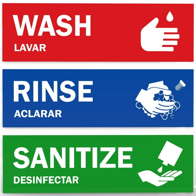 Assured Signs Wash Rinse Sanitize Sink Labels for 3 Compartment Sink ...