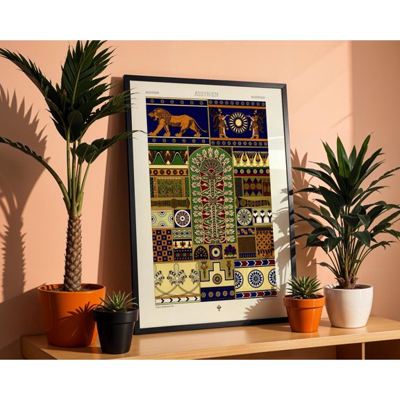 Assyrian Ancient Ornament Mesopotamian Symbolic Patterns Vintage Archaeological Wall Decor Unframed Paper Print