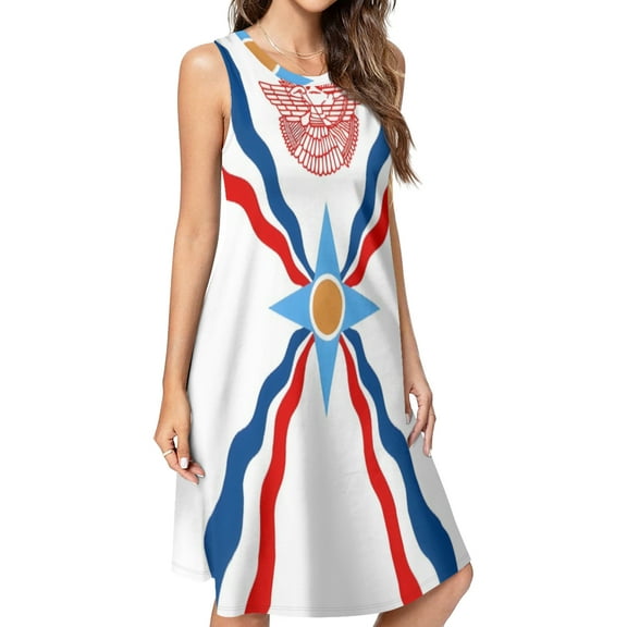 Assyrian Flag Spring Summer Dresses for Women Fashion T-shirt Dress Casual Sleeveless Loose Sundress with Pockets