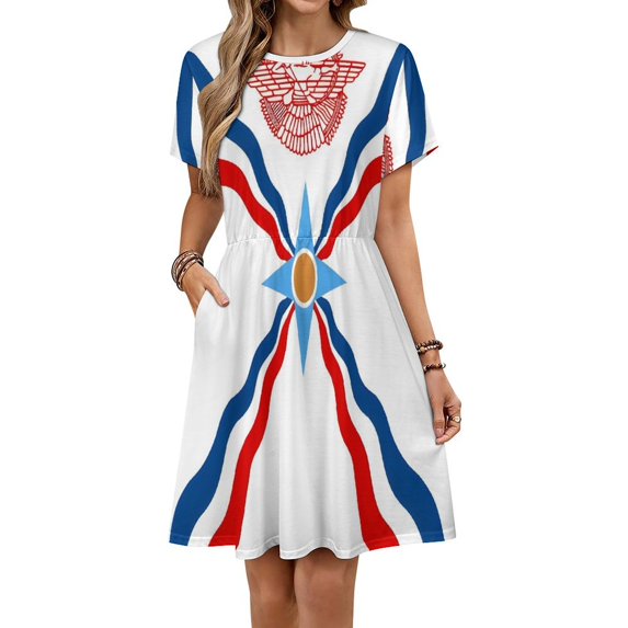 Assyrian Flag Sundress Short Sleeve Dress Summer Women Clothes Dress for Women Dresses
