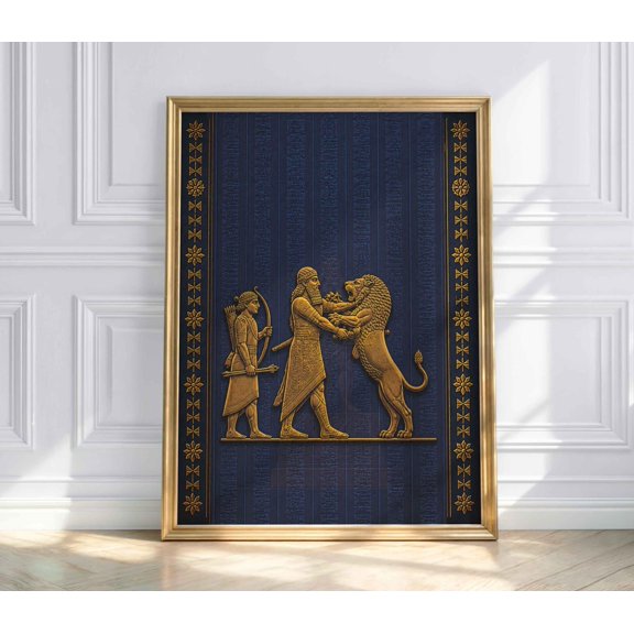 Assyrian Lion Hunt Mesopotamian Ancient Iraqi Art King And Lion Relief Nineveh Decor Historical Decorative Wall Art Poster , Poster Print Only
