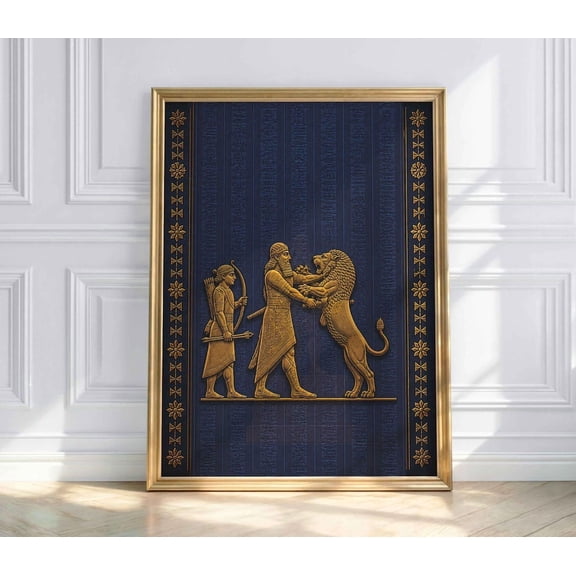 Assyrian Lion Hunt Mesopotamian Wall Art Ancient Iraqi Art King & Lion Relief Nineveh Decor Historical Wall Art