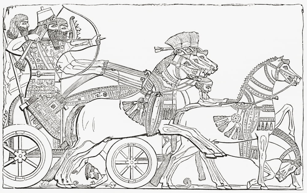 Assyrian war chariot From The Imperial Bible Dictionary published 1889 Canvas Art - Ken Welsh Design Pics (17 x 11)