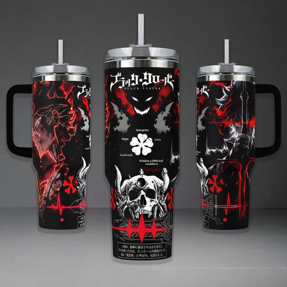 Asta Demon Form, Black Clover Anti-Magic / with, Black Bull Squad, Anime Knight Gift, 40oz Tumbler With Handle, Stainless Steel Insulated Travel Cup for Hot and Cold Drinks