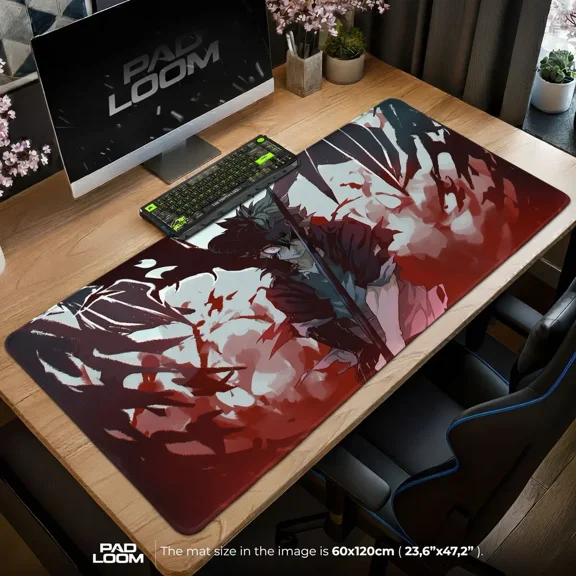 Asta Shadow Wings Mouse Pad, Dark Power Anime Gaming Desk Mat, Fantasy Warrior Artwork, Large Computer Desk Pad