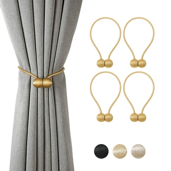 Astarin 4 Pcs Magnetic Curtain Tiebacks, Modern Simple Style Curtain Tiebacks, Decorative Drape Ties and Holdbacks Holder for Window Draperies, Curtain Clips Rope Straps Magnet Home Office - Gold