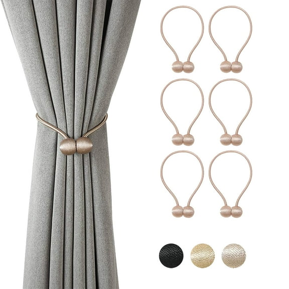 Astarin 6 Pcs Magnetic Curtain Tiebacks, Modern Simple Style Curtain Tiebacks, Decorative Drape Ties and Holdbacks Holder for Window Draperies, Curtain Clips Rope Straps Magnet Home Office - Beige