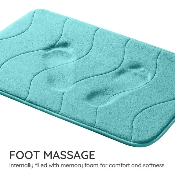 Astarin Absorbent Shower Waved Green Memory Foam Bath Rug, 24" x 36", Non-Slip Backing