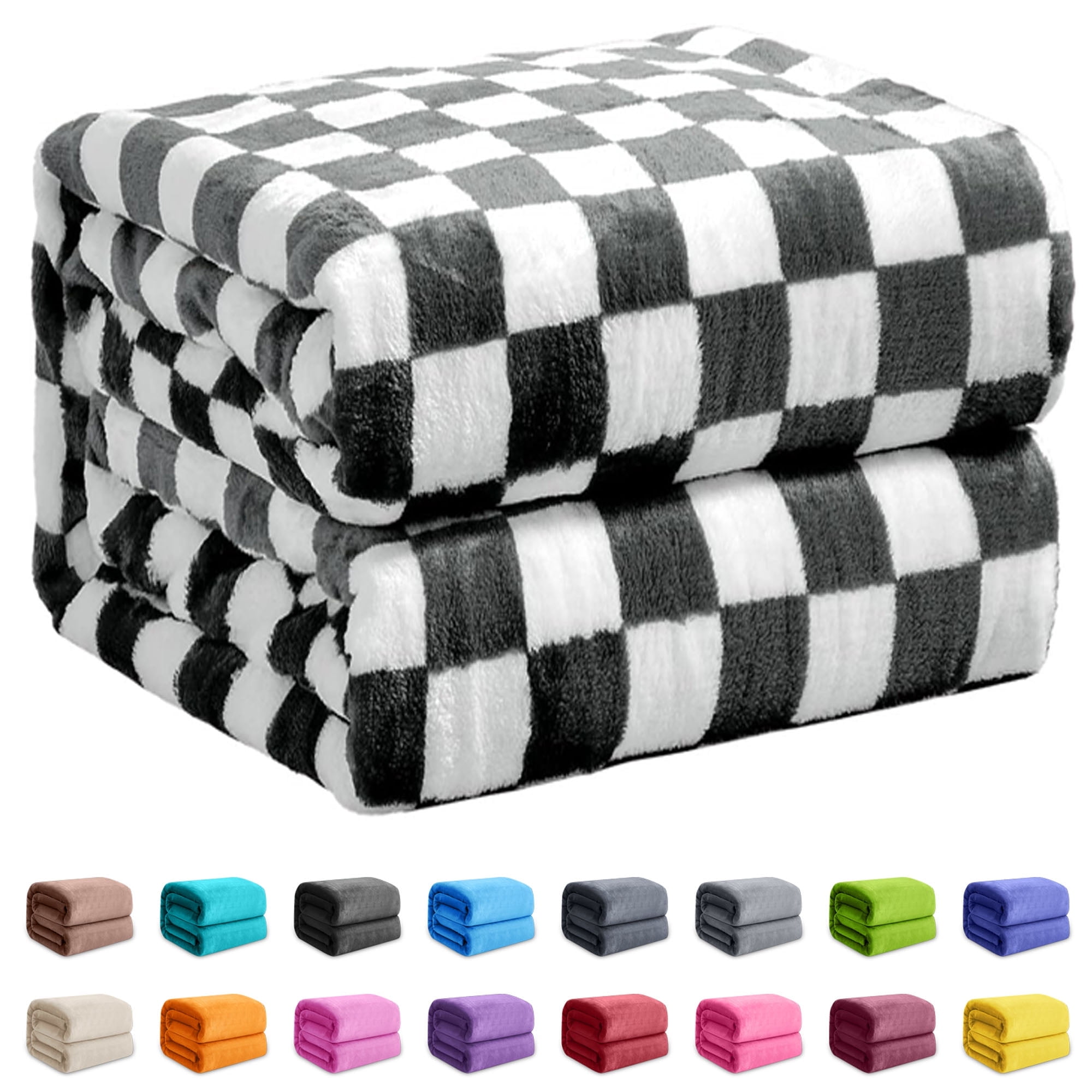 Astarin Checkered Throw Blanket, Twin Size Dark Gray Blankets & Throws for Couch/Beds, Fuzzy and