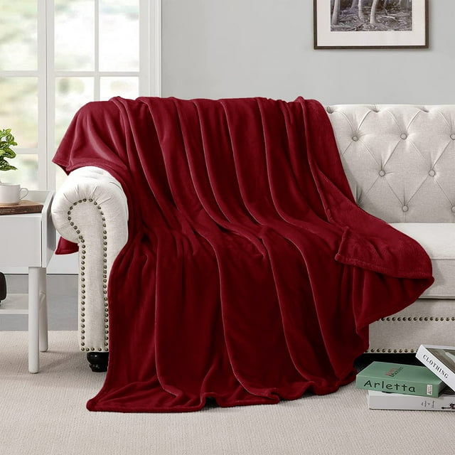 Astarin Dark Red Fleece Twin Size Blanket for Couch&Bed Lightweight