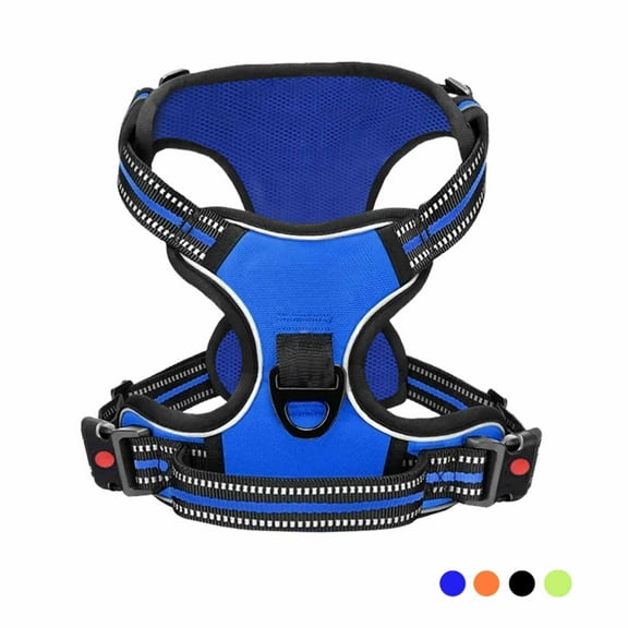 Astarin No Pull Dog Harness for Large Dogs,No Choke Front Clip Dog Reflective Harness, Adjustable and Comfortable for Easy Walking, Adjustable 2 Metal Rings 3 Buckles,Blue/L