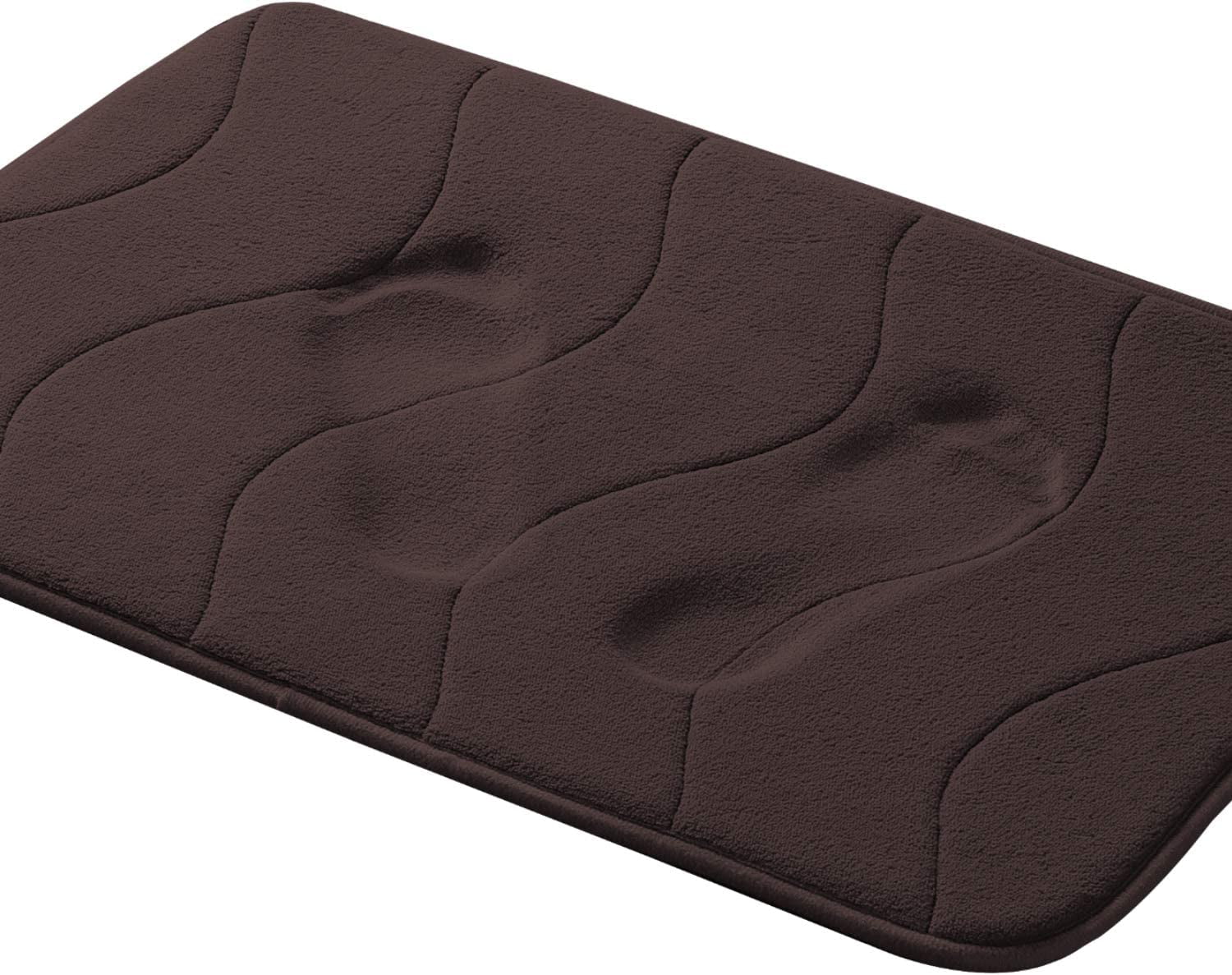 Astarin Quick Dry Bath Waved Brown Memory Foam Bath Rug, 24" x 36", Non-Slip Backing