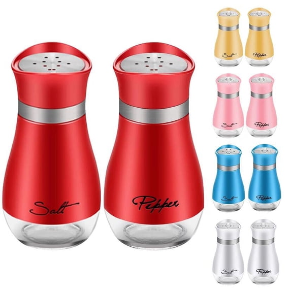Astarin Salt and Pepper Shakers with Stainless Steel Lid and Refillable Glass Bottle for Kitchen Dining Cooking BBQ, Set of 2, Red