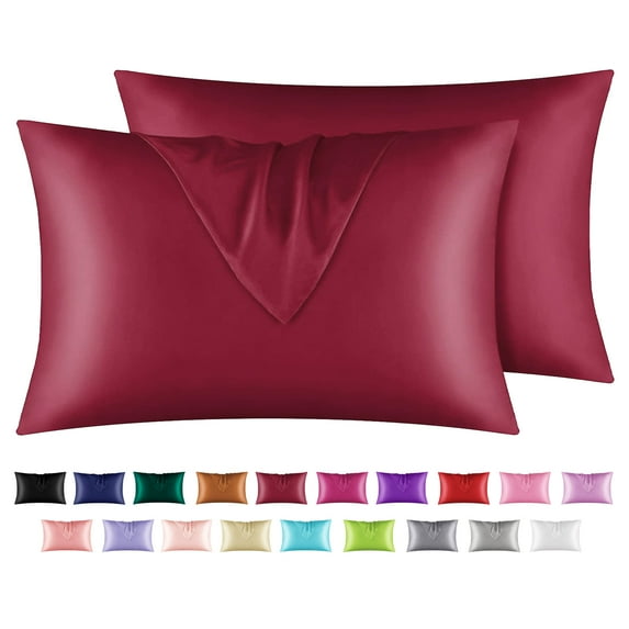 Astarin Satin Silk Pillowcase for Hair, Wine Queen Size silk pillow, Satin Pillow Covers 2 Pack with Envelope Closure, 20x30 Inches