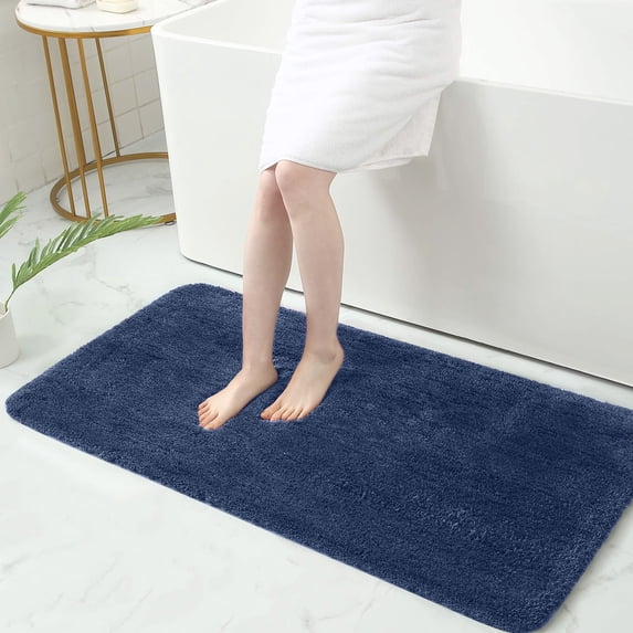 Astarin Soft and Plush Navy Microfiber Bath Mat, 24" x 47", Non-Slip