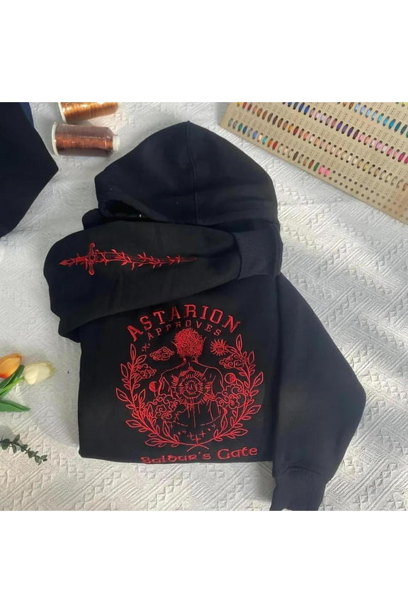 Astarion Approves embroidered hoodie, Baldur's Gate Astarion tattoo wear, bg3 shirt, Unisex Sweatshirt-LINHKHA