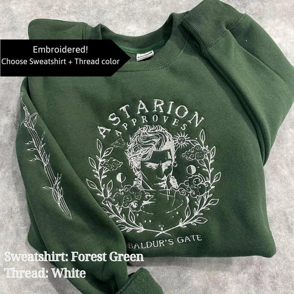 Astarion Approves embroidered hoodie, Baldur's Gate sweatshirt, Astarion tattoo wear, bg3 shirt,gift for gamers, Unisex Sweatshirt-LINHKHA