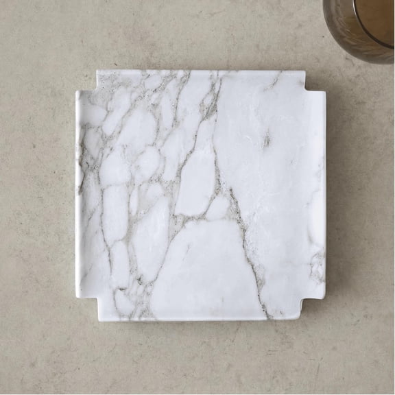 Astavostone White Marble Tray 8 Inch Square Decorative Catch-All for Coffee Table Bathroom Vanity